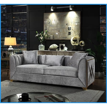 Velencia Modern Silver Velvet Sofa with Solid Wood Frame – Stylish Living Room Centerpiece