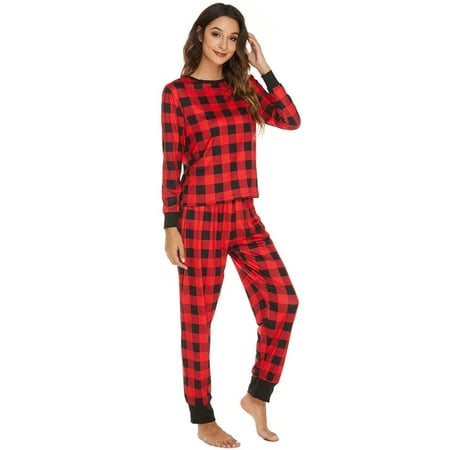 

Women s Pajama Set Plaid Pj Long Sleeve Sleepwear Soft Contrast 2 Piece Lounge Sets S-XL
