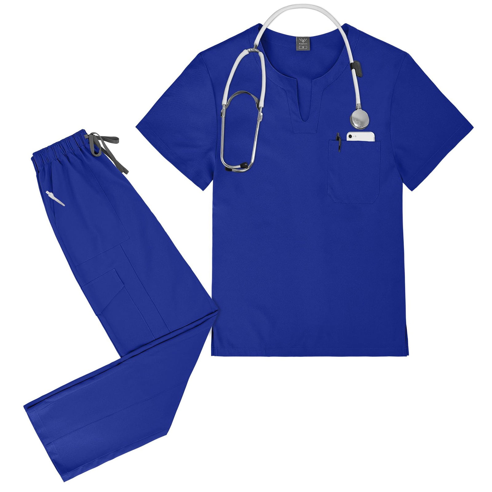 Scrubs Set for Men Quick-Dry Stretch Short Sleeve Scrub Top & Jogger Pant Medical Doctor Nurse Uniform with Pockets L 02-Royal Blue