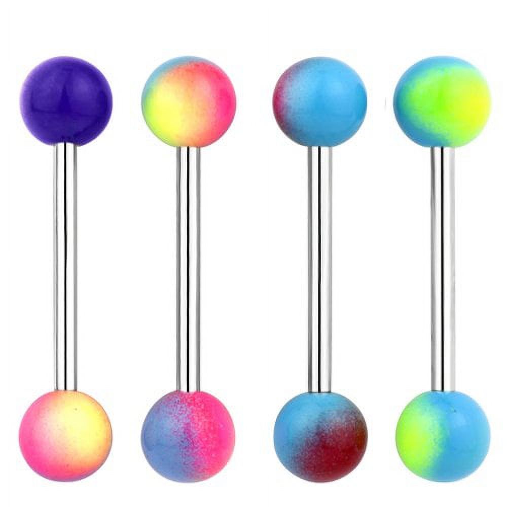 Women's Body Jewelry Multicolored Neon Rainbow Barbell Tongue Rings, 4 Piece set