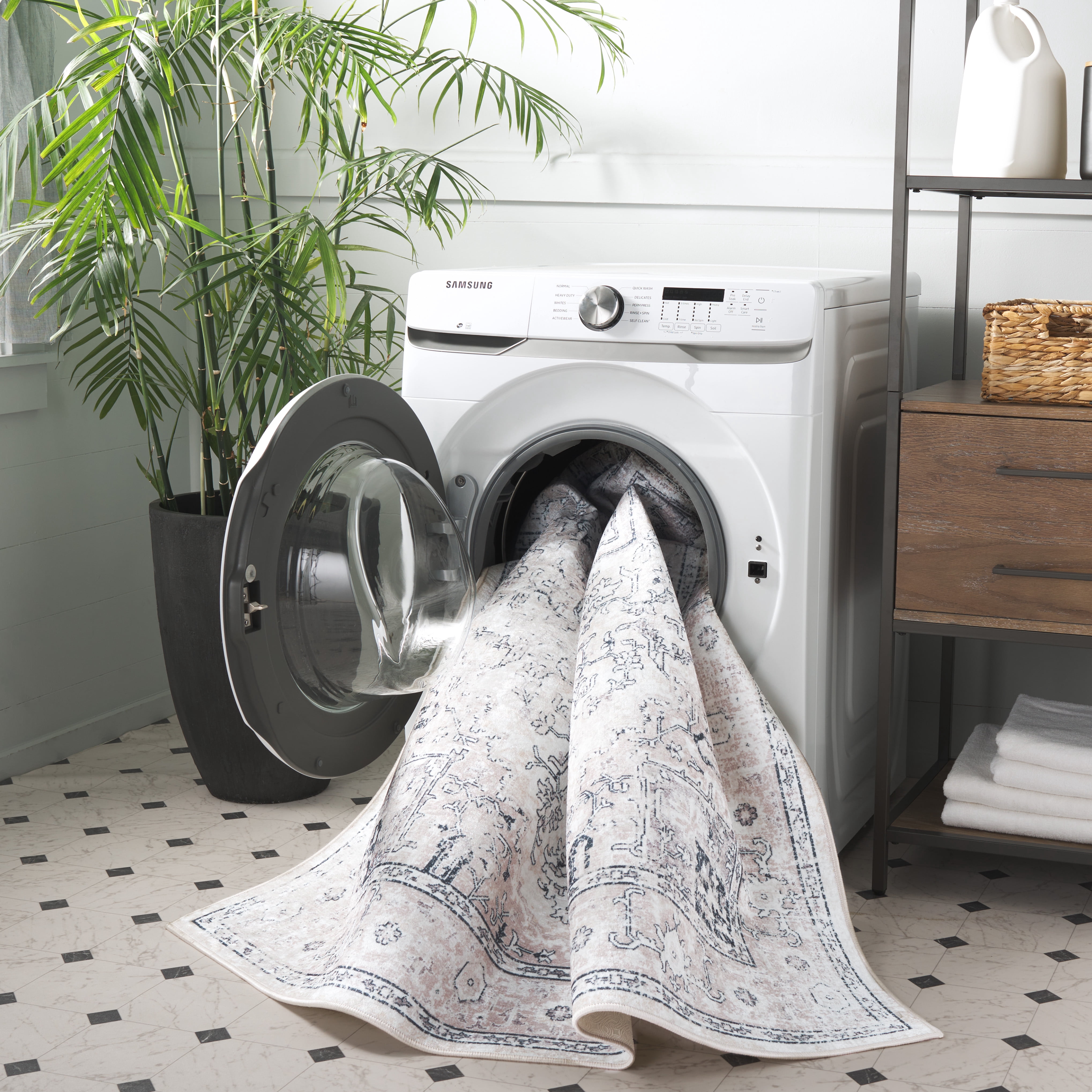 SAFAVIEH Orlando Tokora Medallion Machine Washable Area Rug, Beige/Grey, 8' x 10'