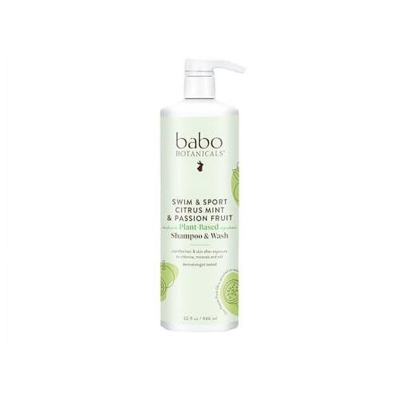 BABO BOTANICALS Swim & Sport Citrus Mint & Passion Fruit Shampoo & Wash - Purifying Cleanser for hair & body- Removes chlorine & sweat - For all ages - Scented with Cit