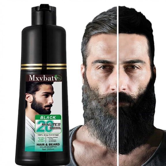 Beard Dye & Hair Dye Shampoo for Men, 3-in-1 Black Hair Color for Gray Coverage