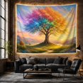 thumbnail image 3 of Colorful Tree of Life in a Whimsical Meadow, Dreamy Fantasy for Nature Lovers, Magical Wall Art Decor, Housewarming Gift Tapestry Wall Hanging for Bedroom and Living Room, 3 of 4