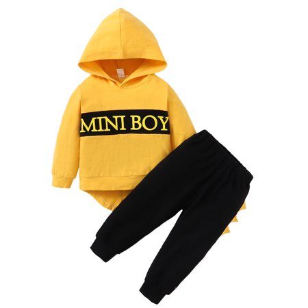 

12 Months Baby Boys Outfits 18 Months Boys 2PCS Fall Winter Clothing Set Letter Print Toddler Boys Long Sleeve Hoodie Top Pants Set Yellow