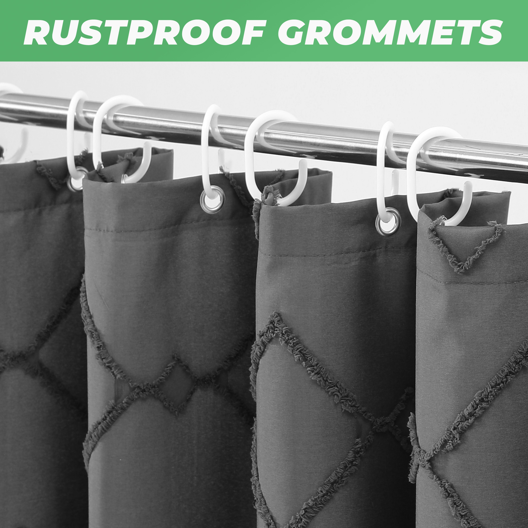 Seasonwood Gray Shower Curtain with Hooks,Extra Long Heavy-Duty Weighted-Hem Fabric Bathroom Curtain,Water-Repellent, Machine-Washable,72"x96"