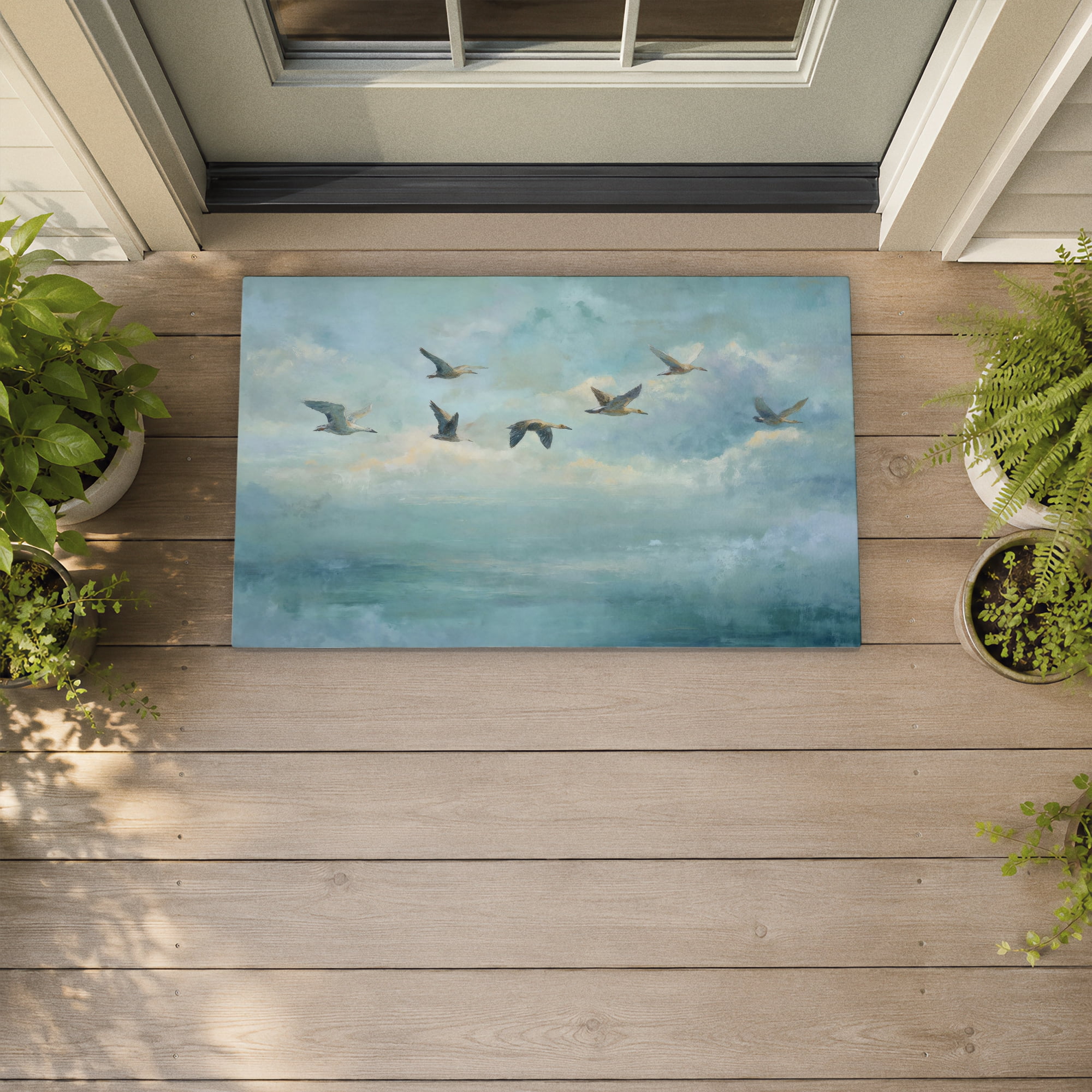 Stupell Industries Blue Skies & Flock of Geese Printed Outdoor Door Floor Mat, design by Petals Prints Design