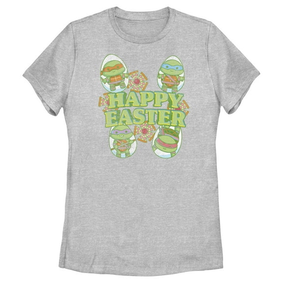 Women's Teenage Mutant Ninja Turtles Happy Easter Cute Best Friends Graphic Tee Athletic Heather 2X Large