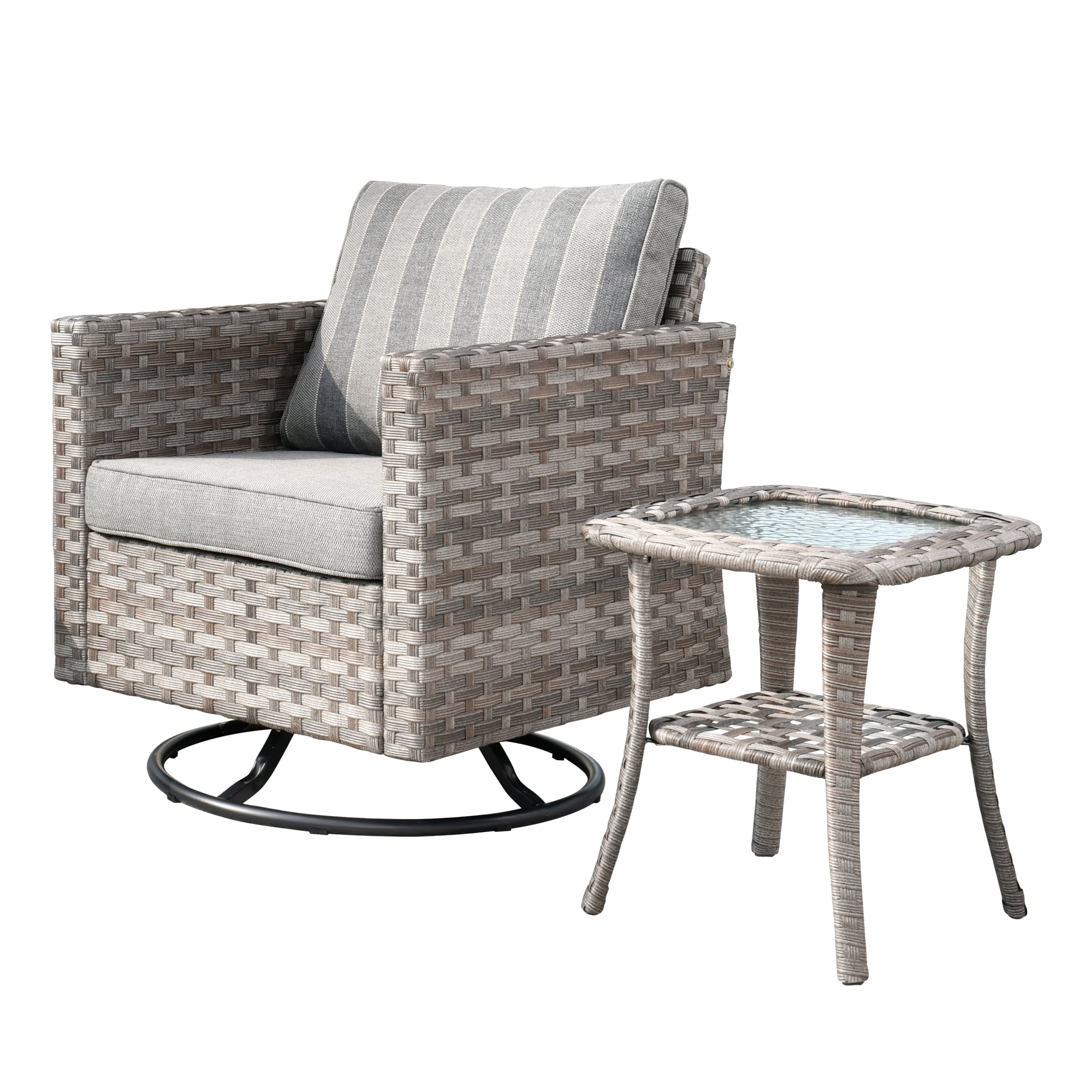 Ovios 2 Pieces Outdoor Patio Furniture Wicker Bistro set with Swivel Chairs and Side Coffee Table for Backyard