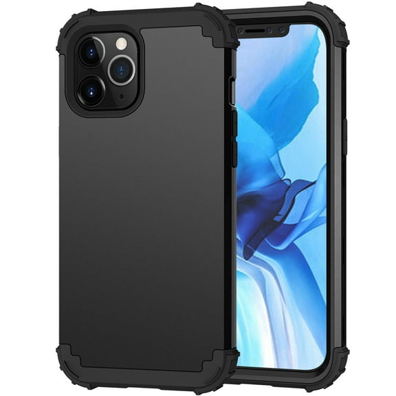 iPhone 12 Pro Max 6.7" Case with Screen Protector, Allytech 3 In 1 Hybrid PC Silicone Heavy Duty Rugged Bumper Defender Armor Shockproof Anti-Scratch Back Cover for Apple iPhone 12 Pro Max 6.7",Black