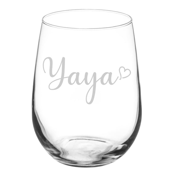 Wine Glass Goblet Gift Yaya with Heart (17 oz Stemless)