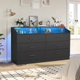thumbnail image 2 of 6-Drawer Dresser with Power Outlet, Chest of Drawers with LED Light, Modern Dresser with Open Storage Cubby, Double Wide Organizer for Bedroom, Living Room, Entryway, Hallway, Black, 2 of 9