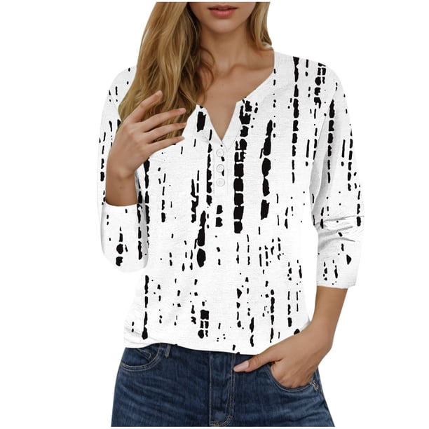 Blusas de Manga Corta para las Mujeres Impresas 3/4 Manga Cuello Redondo Blusa Casual, Ligero Diario Superior