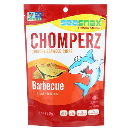 Seasnax Chomperz Crunchy Seaweed Chips - Barbecue - Case of 8 - 1 oz.
