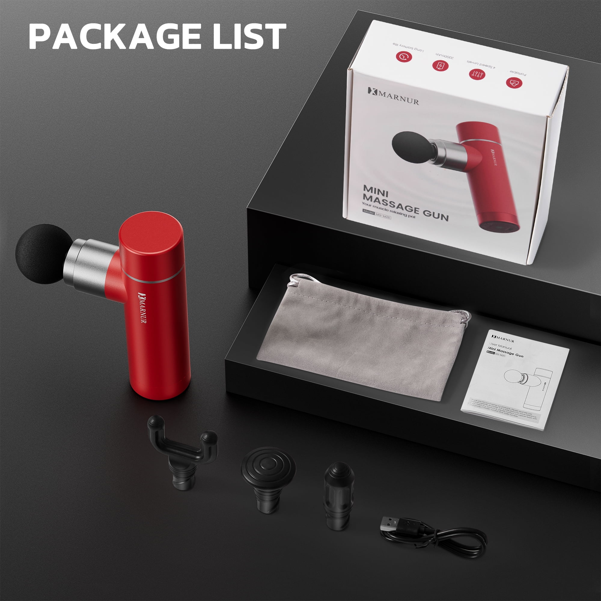 MARNUR Mini Massage Gun, Portable Handheld DeepTissue Massager, Quiet & Lightweight Palm, Sized Design, Red