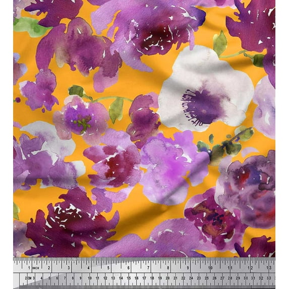 Soimoi Cotton Duck Fabric Flower Watercolor Printed Fabric 1 Yard 42 Inch Wide
