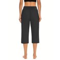 thumbnail image 4 of WQQZJJ Ladies Solid Color Capri Pants, Elastic Waist Pocket Wide Leg Pants Casual Stretch Fashion Pants Summer Women's Clothing, 4 of 7