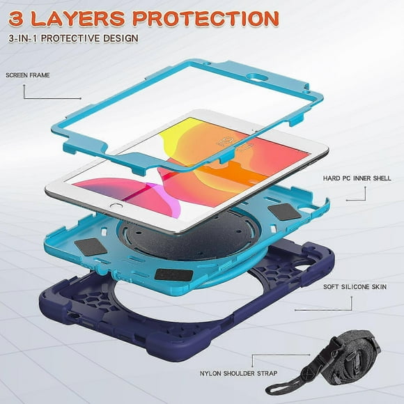 Color Matching Case For Ipad Mini 4/5 With Shoulder Strap, Big Adjustable Ring Stand, Pen Holder, Shock Protection Cover