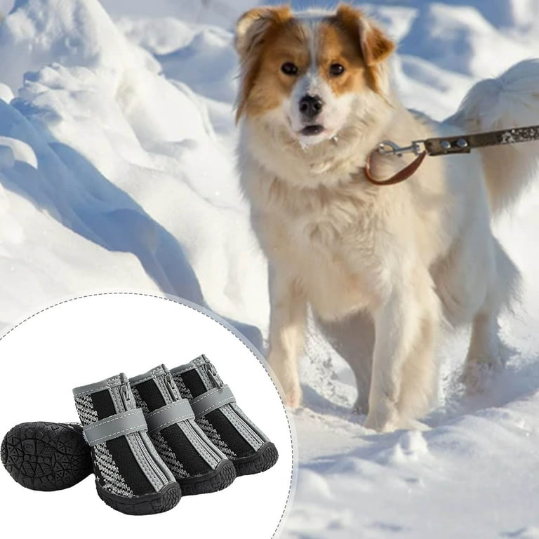 Walbest 4Pcs Dog Boots Camo Dog Shoes with Zipper, Outdoor Hiking Dog Booties Reflective Pet Sneakers with Rugged Anti-Slip Sole, Dog Paw Protectors for Medium and Large Dogs -