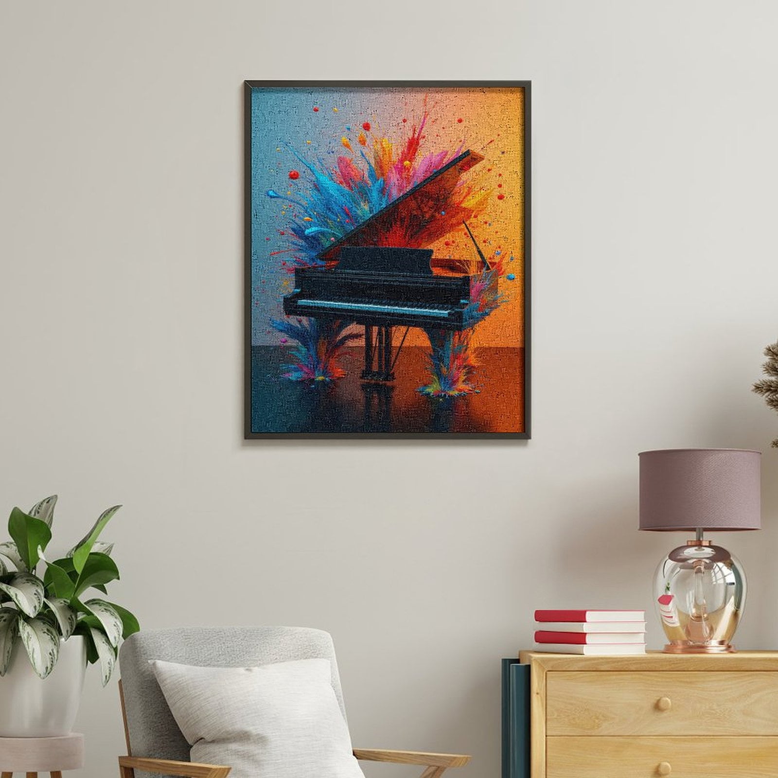 Paint By Numbers Kit for Adults Beginner - DIY Piano Vibrant Color Splash Art Canvas Painting Kits for Adults, Frameless Paint By Number for Adults for Home Wall Decor 16x20 Inch