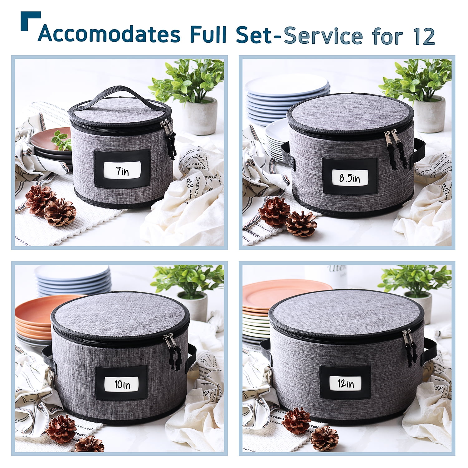 Hearth & Harbor Dinnerware Storage Container Set, Securely Padded (6pc)