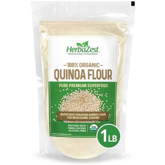 HerbaZest Organic Quinoa Flour | 1 lb (16 oz) | Complete Protein & Fiber-Rich Ancient Grain | USDA Certified, Vegan, Naturally Gluten-Free & Non-GMO | Wheat Flour Alternative for Baking & Cooking | S