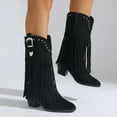 thumbnail image 3 of Suede Cowboy Boots for Women Trendy Fringe Studded Zip up Heeled Wide Calf Boots Winter Mid Calf Booties, 3 of 8