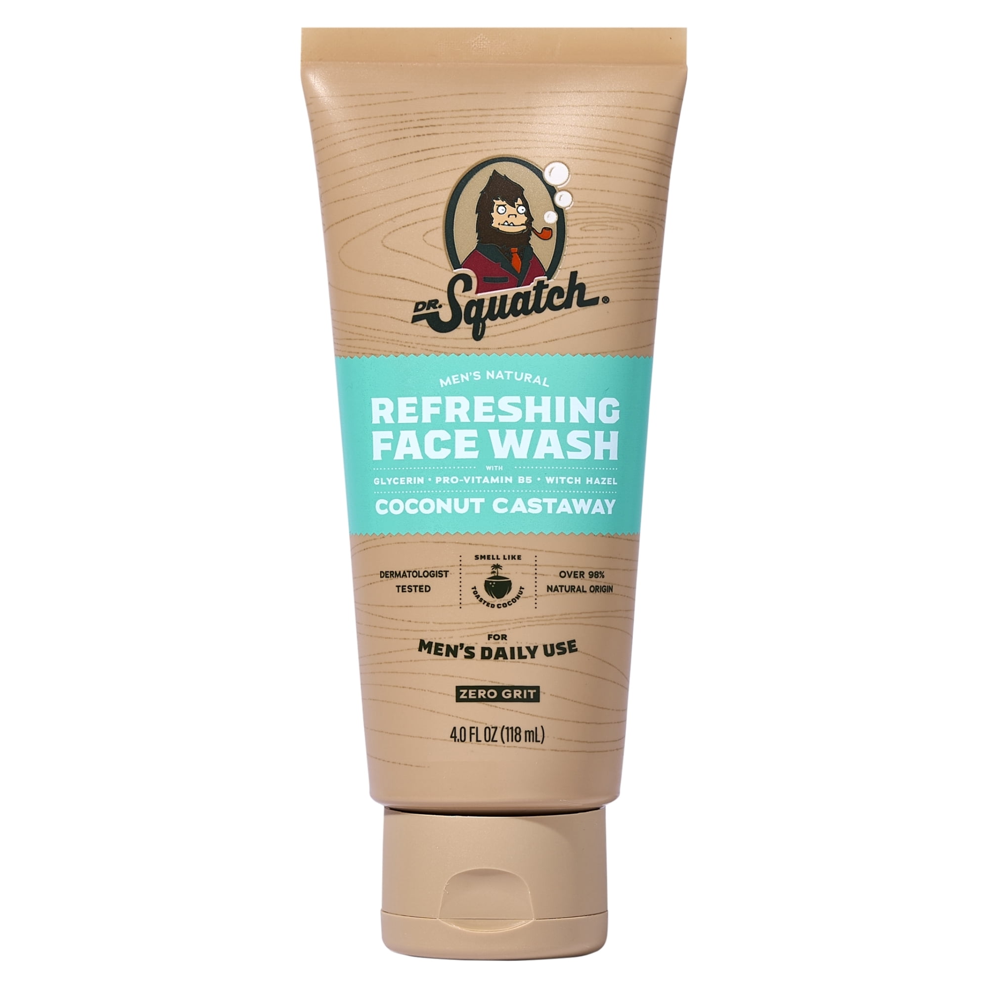 Dr. Squatch Mens Natural Exfoliating Face Wash, Paraben & Sulfate Free Face Wash for Men, Coconut Castaway, 4 fl Oz"