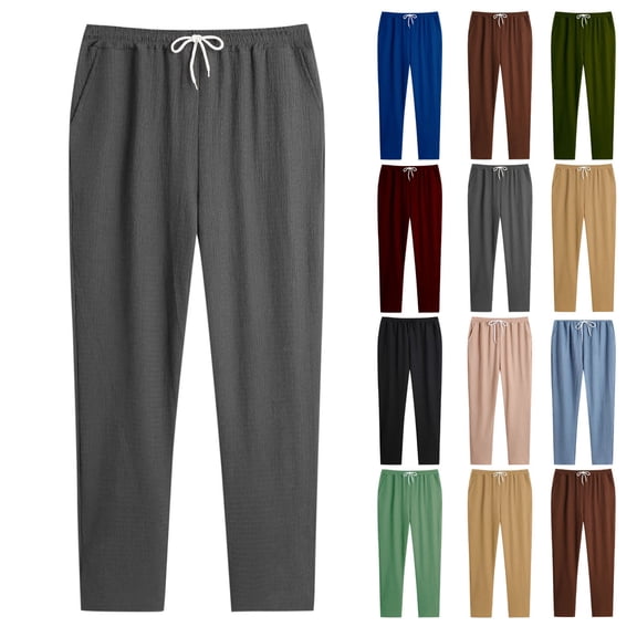 Straight Leg Pants for Men, Relaxed Drawstring Elastic Waist Casual Solid Color Pants for Walking Vacation