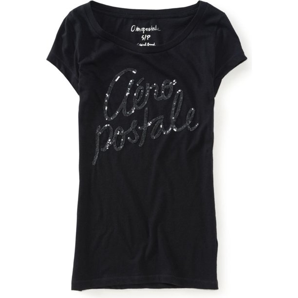 Aeropostale Womens Sequin Script Graphic T-Shirt, Negro, X-Large