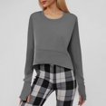 thumbnail image 1 of MHFRRA Sudadera deportiva de Manga Corta con Cuello Redondo y Color Liso para Mujer, Camiseta de Manga Larga Gris, 1 of 7