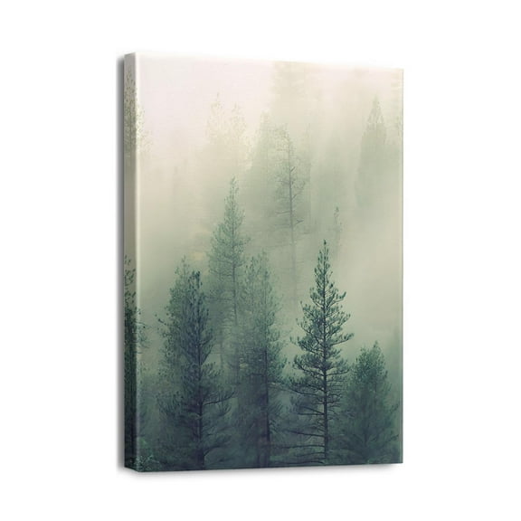 Vivid Sunrise in Misty Forest Wall Decor - High Quality Print Paintings for Bedroom & Living Room - Modern Bathroom Decorations, Size 12x16