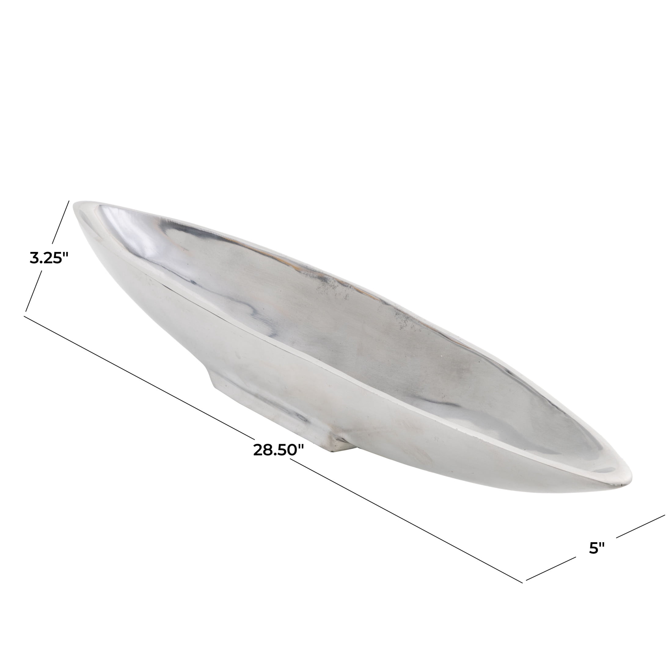 DecMode 29" x 5" Silver Aluminum Metal Sleek Boat Tray with Elevated Base, 1-Piece