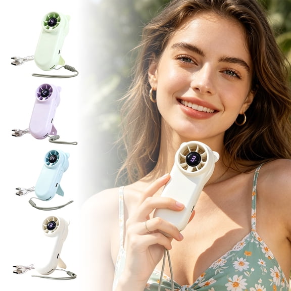 THOPBPRK Handheld Fan Portable Mini Personal Fan USB Rechargeable Pocket Fan With Digital Display Small Fan With Lanyard For Travel Outdoor Activities , Light Blue