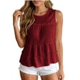 thumbnail image 2 of Mifsaly Loose Tank Tops for Women Tiered Smocked Crewneck Sleeveless Blouses Comfy Ribbed Casual Summer Ruffle Flowy Cami Shirts Red,M, 2 of 9