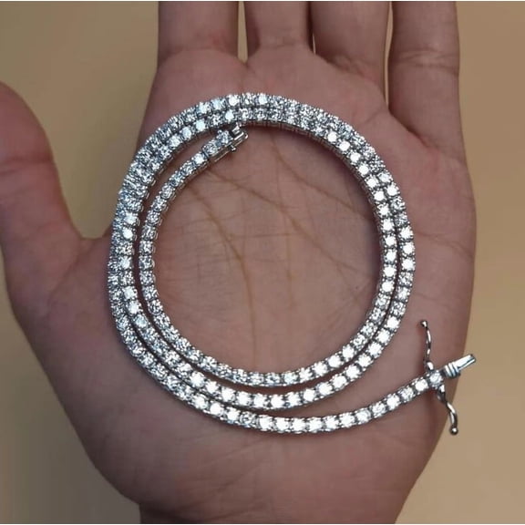 4MM Round Cut Lab Created Diamond Tennis Necklace 14K White Gold Plated Silver 18inch