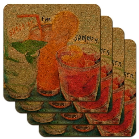 Mixed Drinks Sunshine Summer Fun Happy Hour Tropical Beach Vacation Low Profile Novelty Cork Coaster