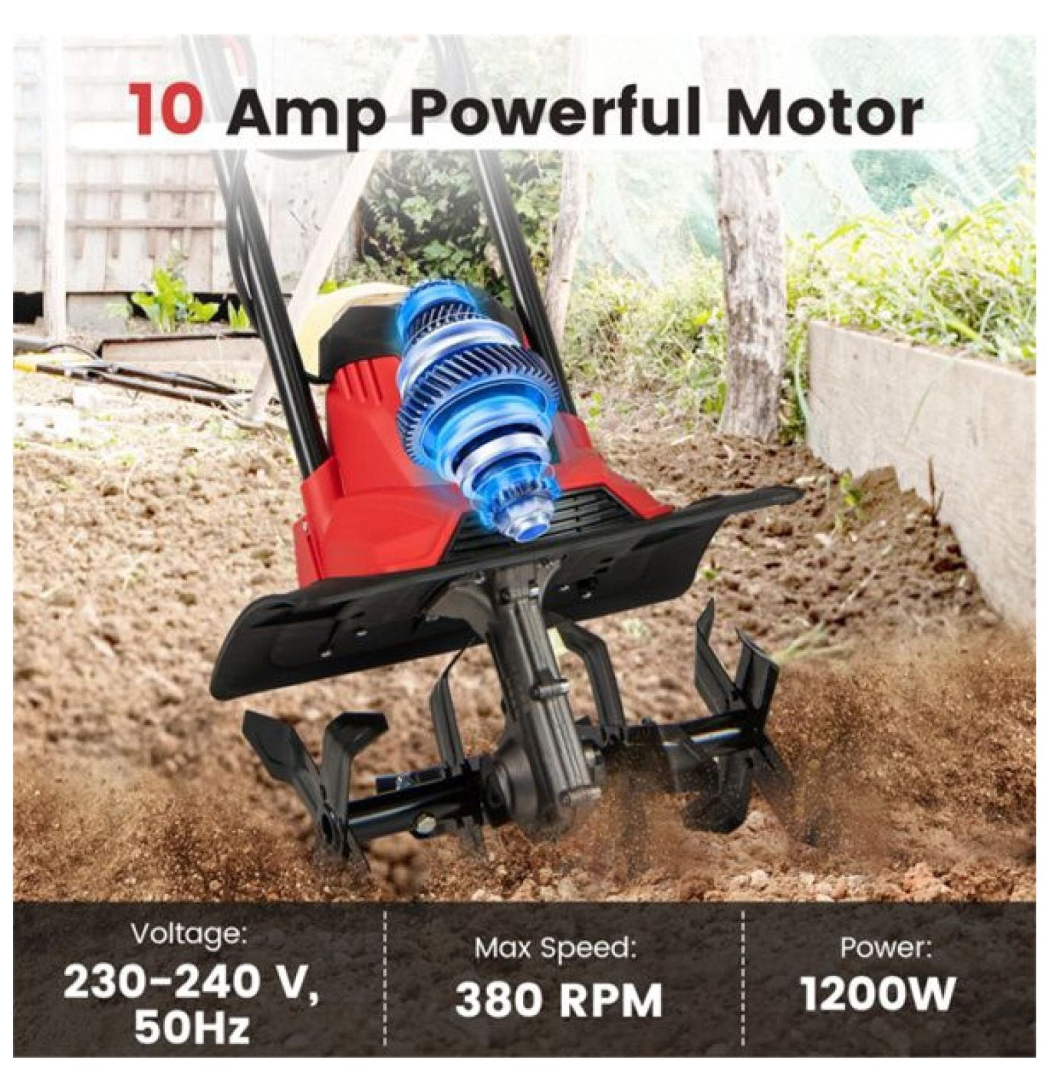 10 Amp Electric Tiller - 14" Garden Cultivator with 4 Blades, Foldable Handle, 380 RPM - Soil Preparation for Planting