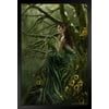 Queen of Fate Green Dragon by Nene Thomas Fantasy Poster Fairy Princess Sitting In Woods Forest Black Wood Framed Art Poster 14x20
