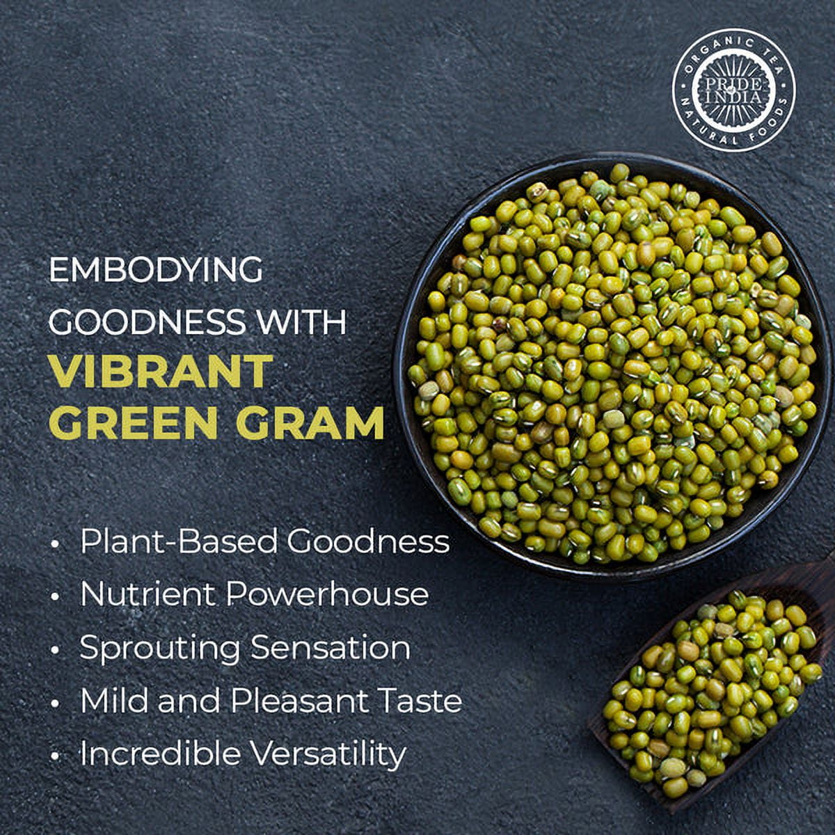 Pride of India - Pack of 6 - Whole Green Mung Beans (Moong), 3 lbs Jar, Plant Based Protein, Natural, Vegan & Gluten-Free