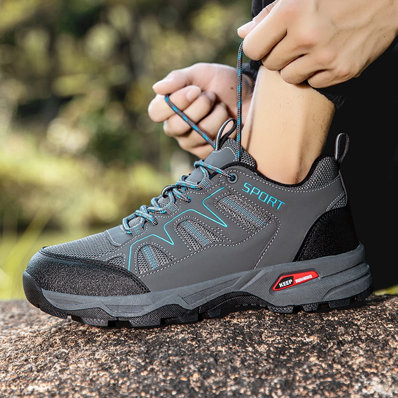 Durable Wearproof Men’s Summer Mountain Hiking Shoes Breathable Mesh Anti Slip Outdoor Trekking Sneakers Lightweight Cushioning Comfort Footwear for Trail Walking Sports