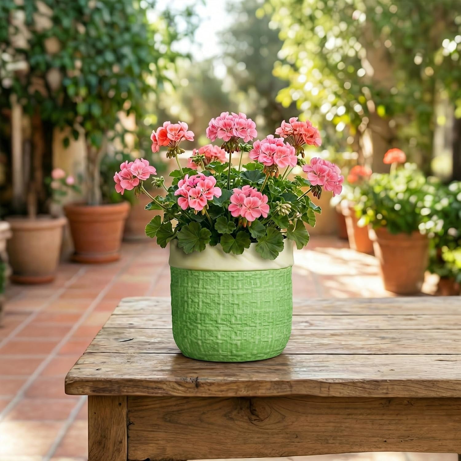 Ceramic Plant Pots - 6 Inch Plant Pot with Drainage Hole,  Planters for Indoor Succulent Plants, Decorative Round Unique Flower Pots, Garden Home Office Decor, Housewarming Gifts, Green