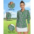 thumbnail image 2 of Women's 3/4 Sleeve Athletic Polo Shirt Quarter Zip Pullover Collared T-Shirt for Golf Tennis Workout Print Tennis Top, 2 of 6