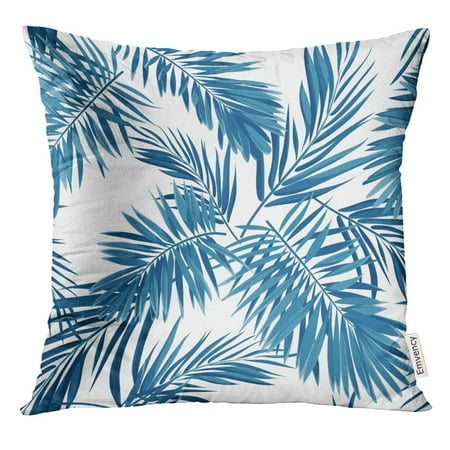 Indigo Palm Beach STOAG Leaf Indigo Blue Pattern with Monstera Palm Leaves on Dark Summer Tropical Design Black Floral Throw Pillowcase Cushion Case Cover 16x16 inch ()