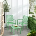thumbnail image 2 of 3-Piece Outdoor Bistro Set, Stackable Modern Steel Furniture for Porch, Garden w/ 2 Chairs, Table, Geometric Decor - Mint Green, 2 of 7