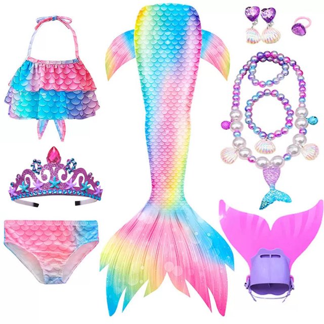 Queue de Sirène avec Maillot de Bain à Toile Simple, Bikini Princesse, Jeu de Rôle, Fille, 3 à 4 Ans-Week