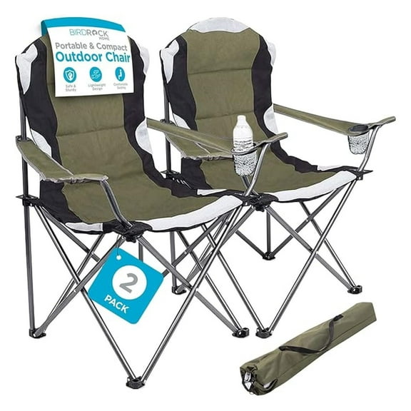 BNHHYYDS Padded Camping Chairs 2-Pack - Portable Folding Chairs with Cup Holder - Outdoor Sports Chairs for Beach, Park, Soccer, Picnic - Green
