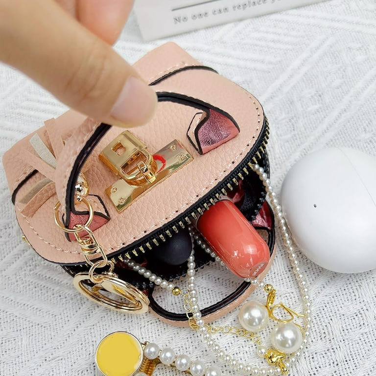 DEUUZHENQI Mini Tote Bag Keychain Coin Purse Pu Leather Key Chain