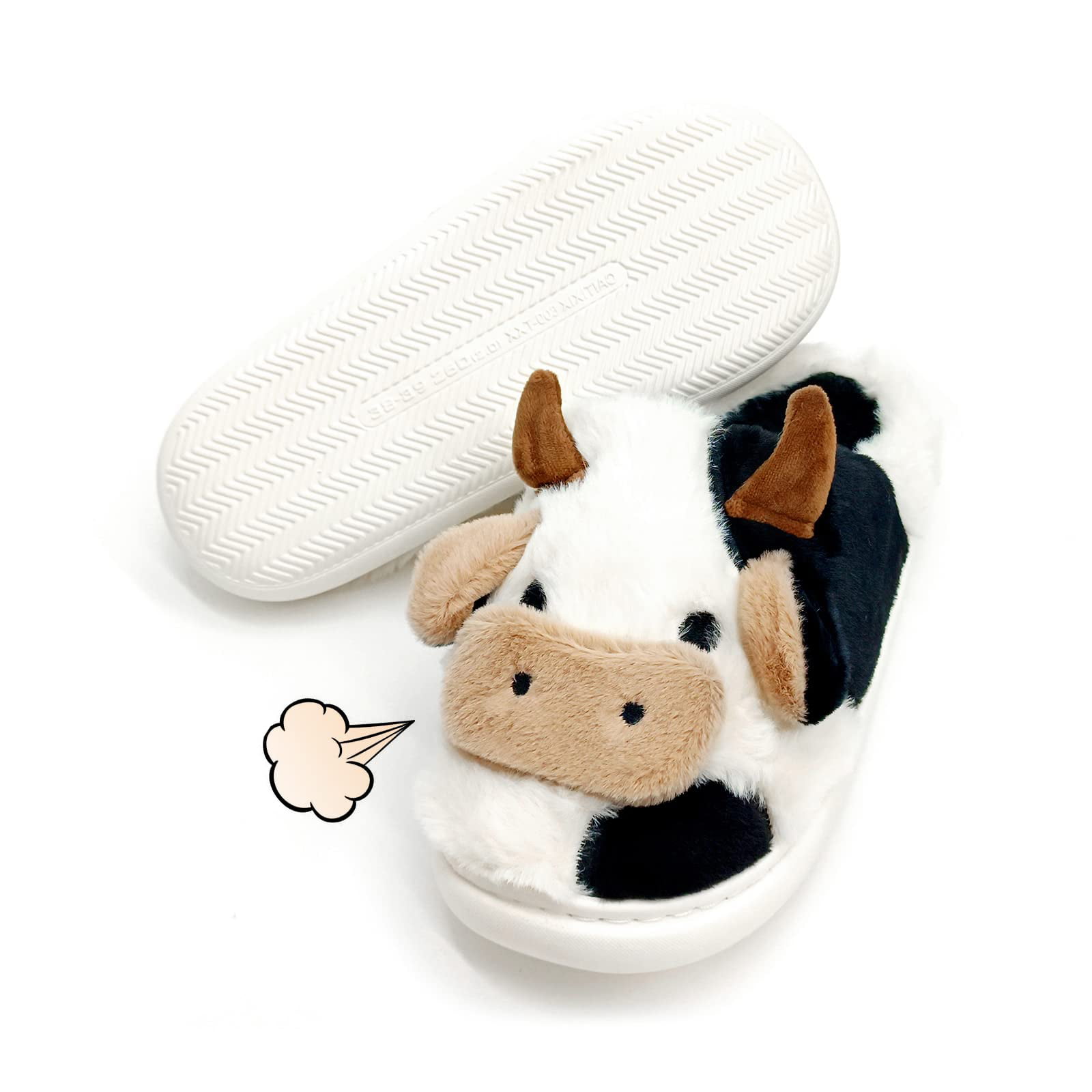 HKDZWSM Cartoon Cow Slippers for Women Girls Cotton Animal Fuzzy Slippers  Slip-On Cute Fluffy Cow Slides Boys Mens Warm Plush House Slippers for  Winter 