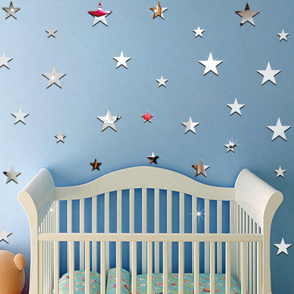 20pcs/set Star Shape Mirror Stickers 3D Acrylic Stars Mirrored Decals DIY Room Home Decoration Wallpaper - image 3 of 8